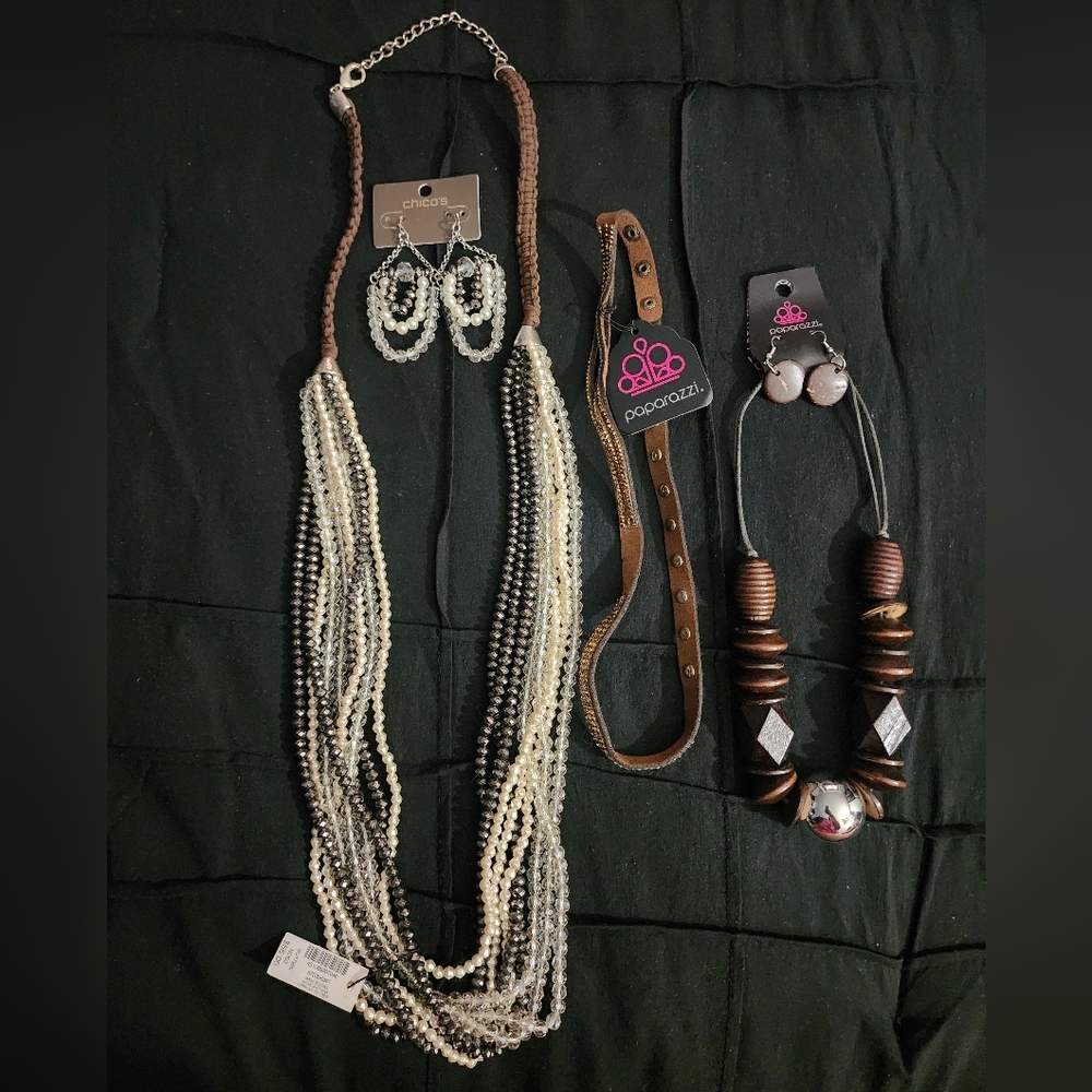 Chico's Pearl and Silver Necklace Set And Paparazzi Necklace Set And Bracelet